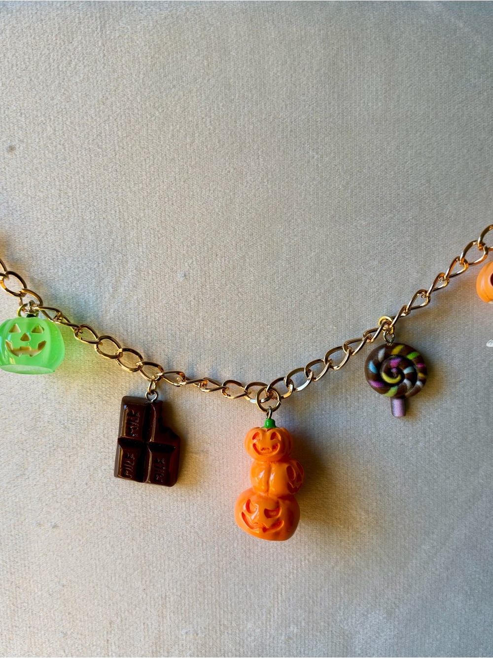 Gold-Tone Halloween Charm Bracelet with Orange Pumpkin & Assorted Candy Charms